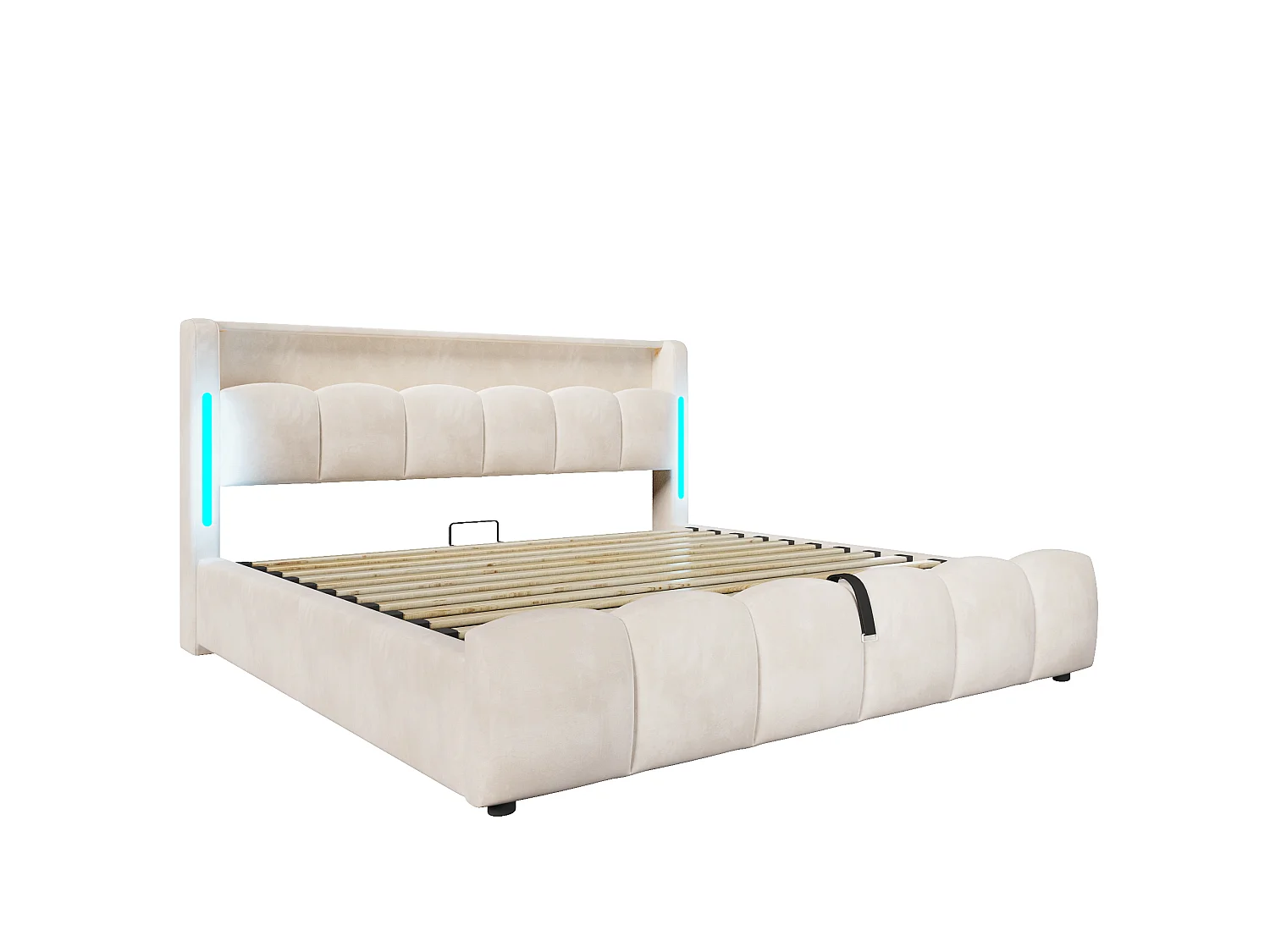 Bettkasten-Bett mit Polsterung 180 x 200 cm - mit LED-Beleuchtung - mit USB + Typ-C - Samtstoff - beige (Matratze nicht enthalten)