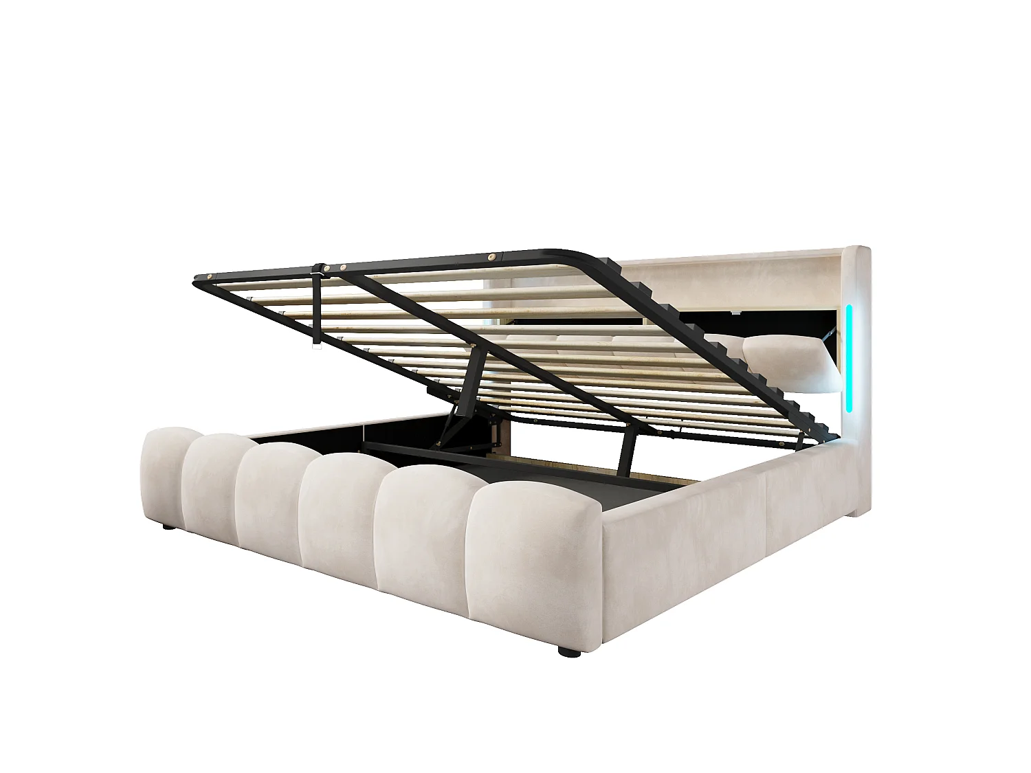 Bettkasten-Bett mit Polsterung 180 x 200 cm - mit LED-Beleuchtung - mit USB + Typ-C - Samtstoff - beige (Matratze nicht enthalten)