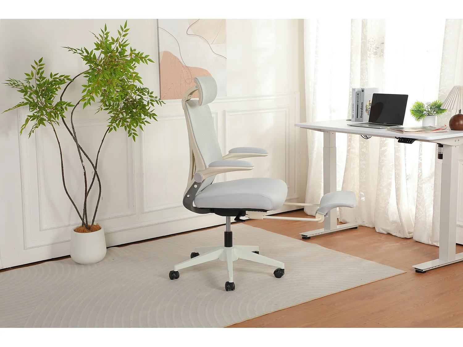 Chaise de bureau pliable avec appui-tête 3D et dossier réglable - Gris