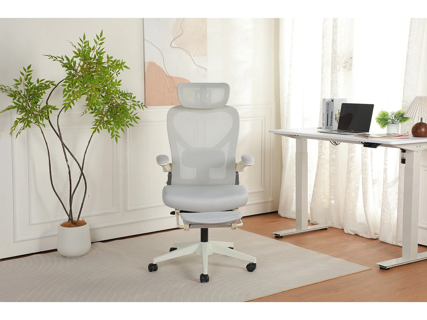 Chaise de bureau pliable avec appui-tête 3D et dossier réglable - Gris