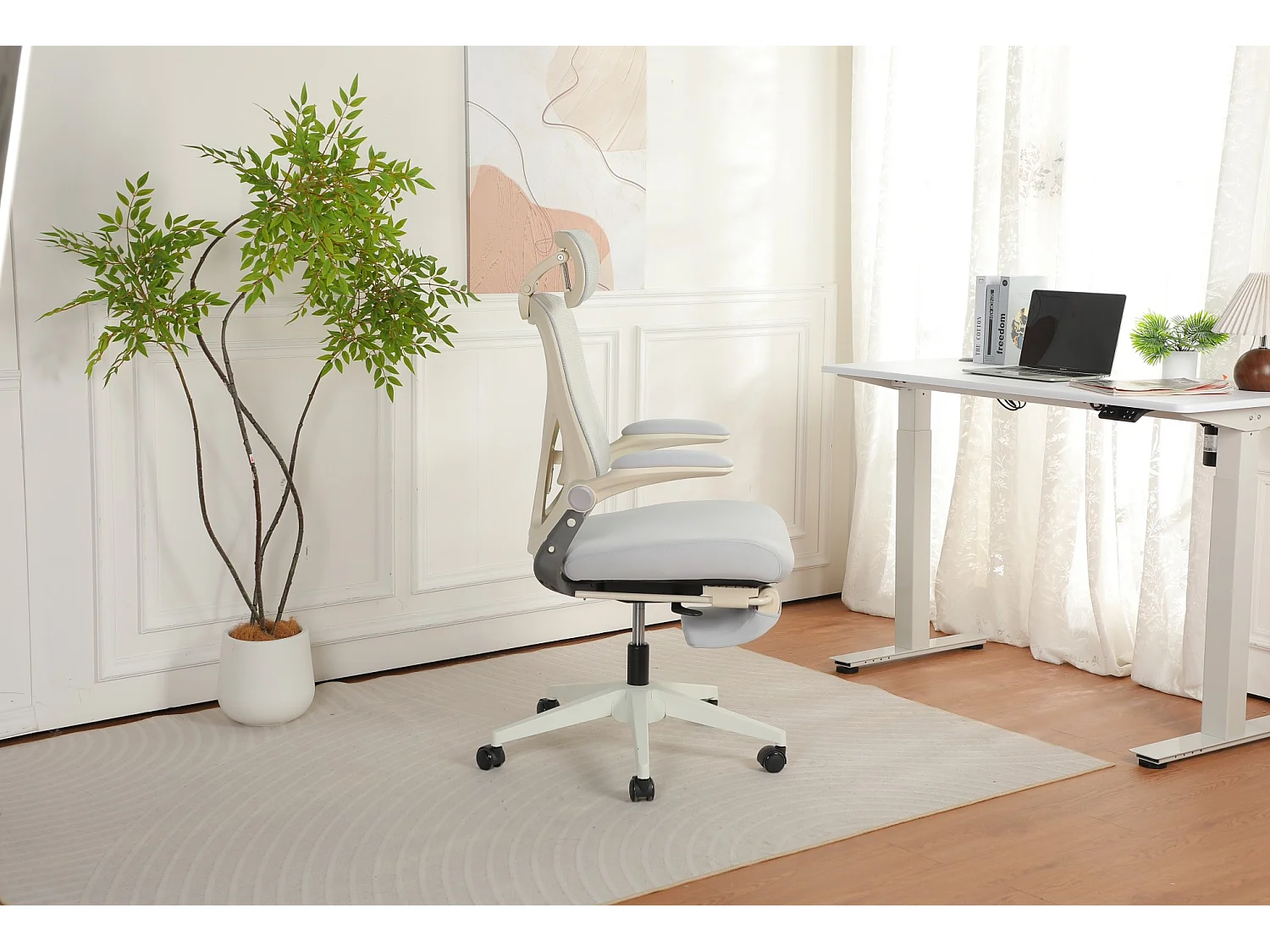 Chaise de bureau pliable avec appui-tête 3D et dossier réglable - Gris