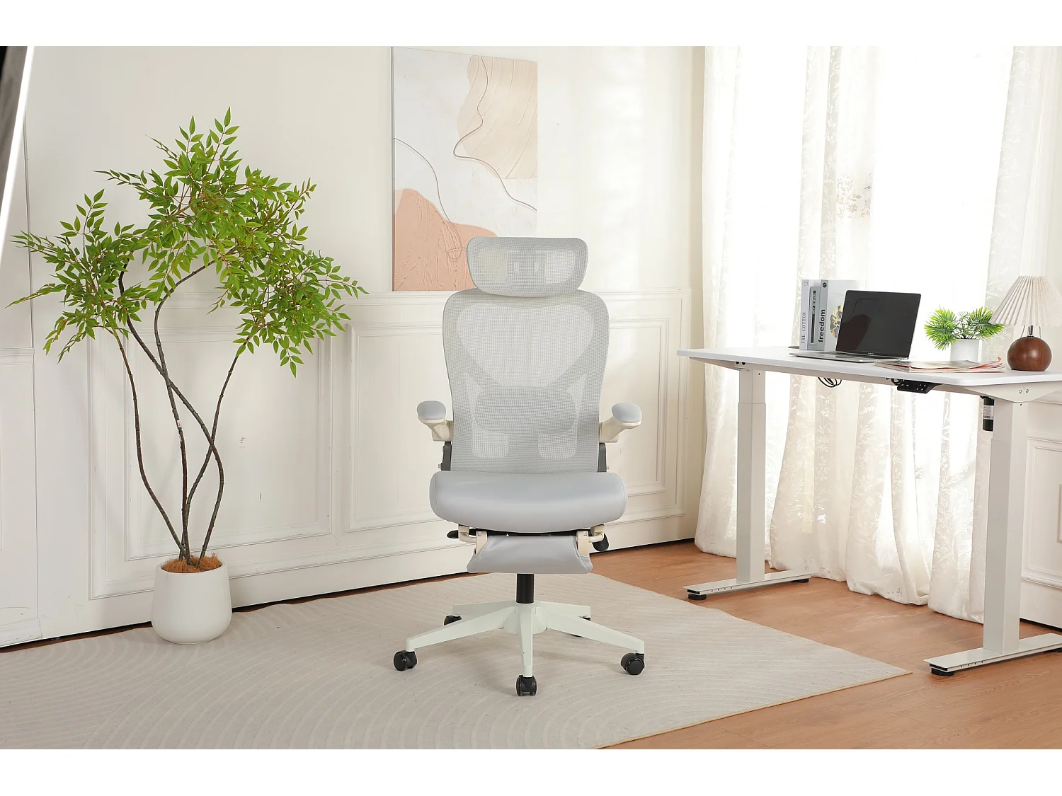 Chaise de bureau pliable avec appui-tête 3D et dossier réglable - Gris