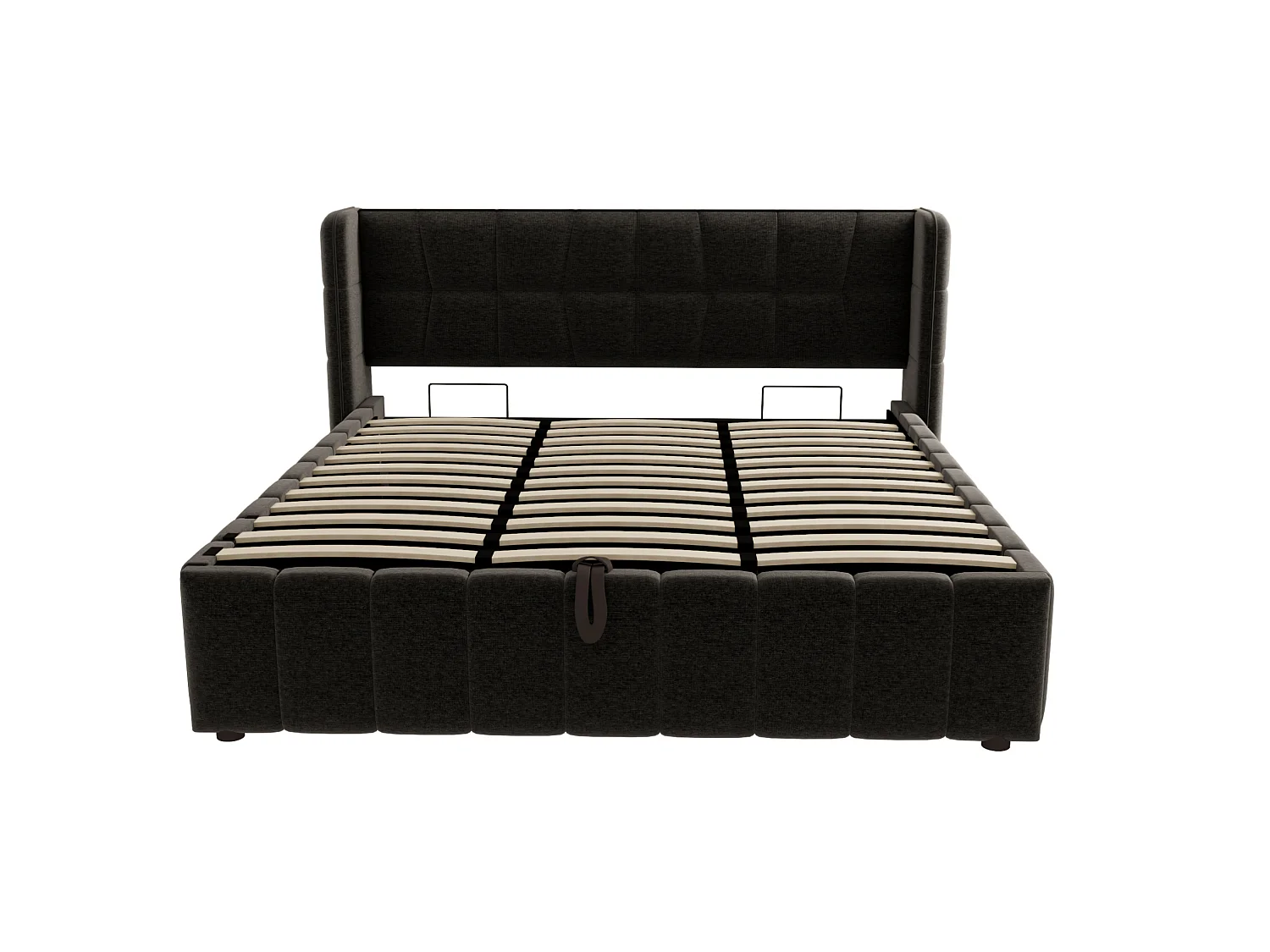 Lit coffre adulte 180x200 cm avec sommier à lattes - Lit double en lin gris