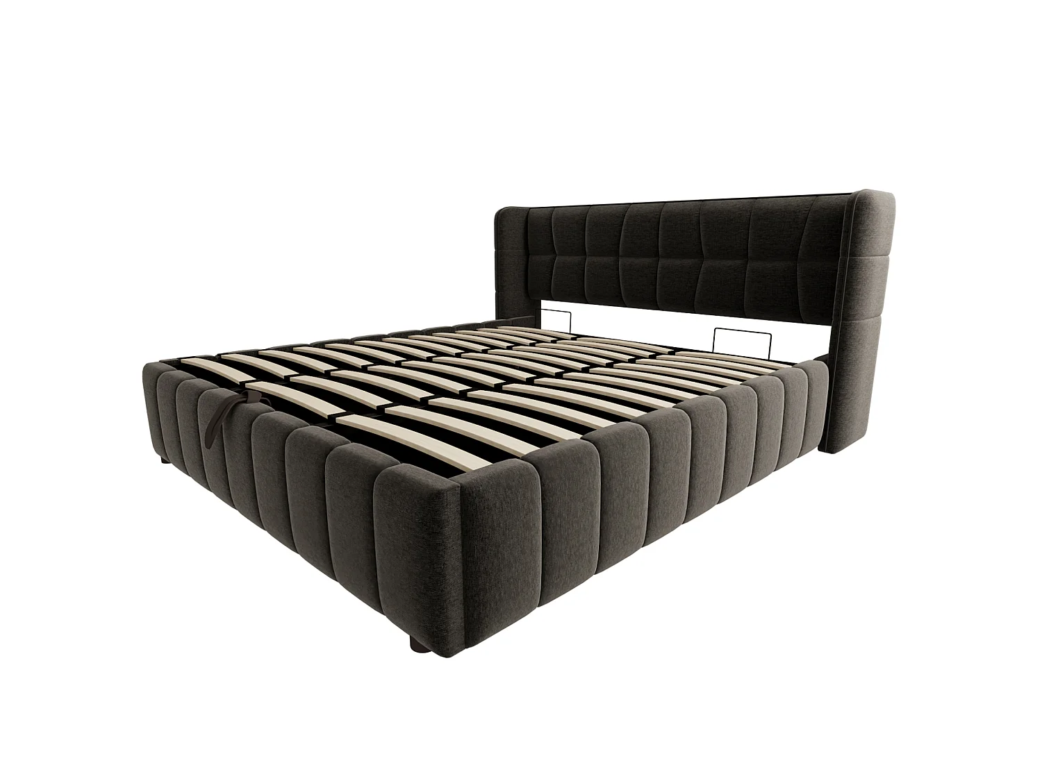 Lit coffre adulte 180x200 cm avec sommier à lattes - Lit double en lin gris