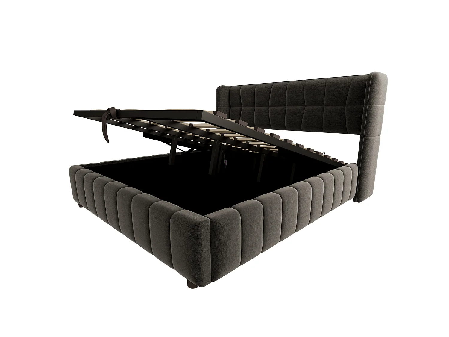Lit coffre adulte 180x200 cm avec sommier à lattes - Lit double en lin gris