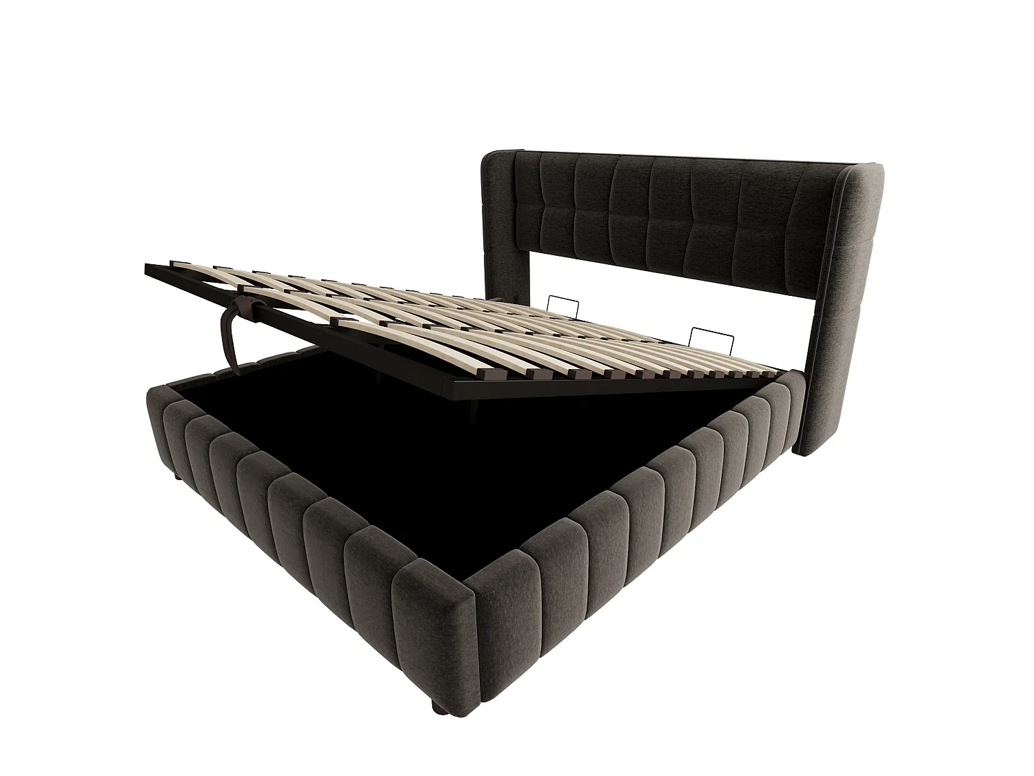 Lit coffre adulte 180x200 cm avec sommier à lattes - Lit double en lin gris
