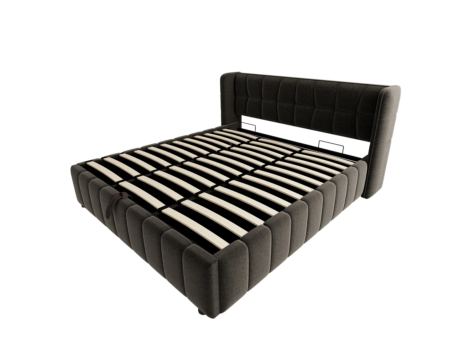 Lit coffre adulte 180x200 cm avec sommier à lattes - Lit double en lin gris