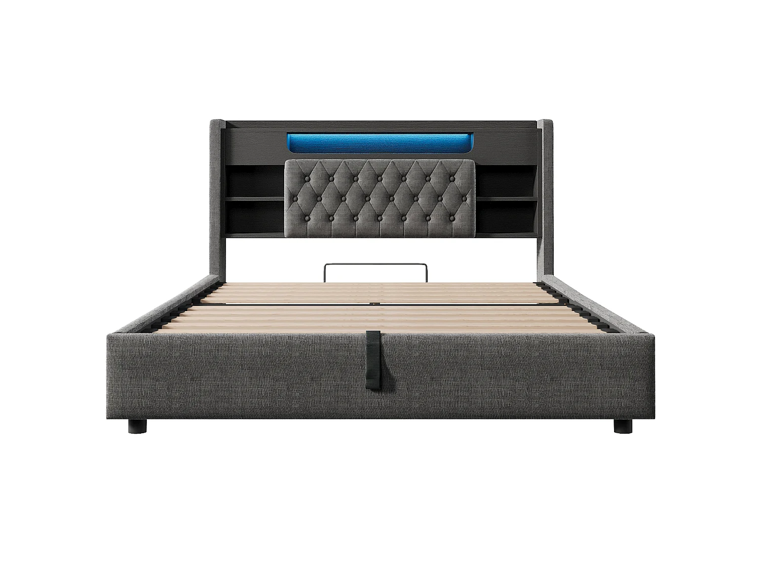 Lit coffre adulte 140x200 cm avec LED et USB/Type-C - Lin gris