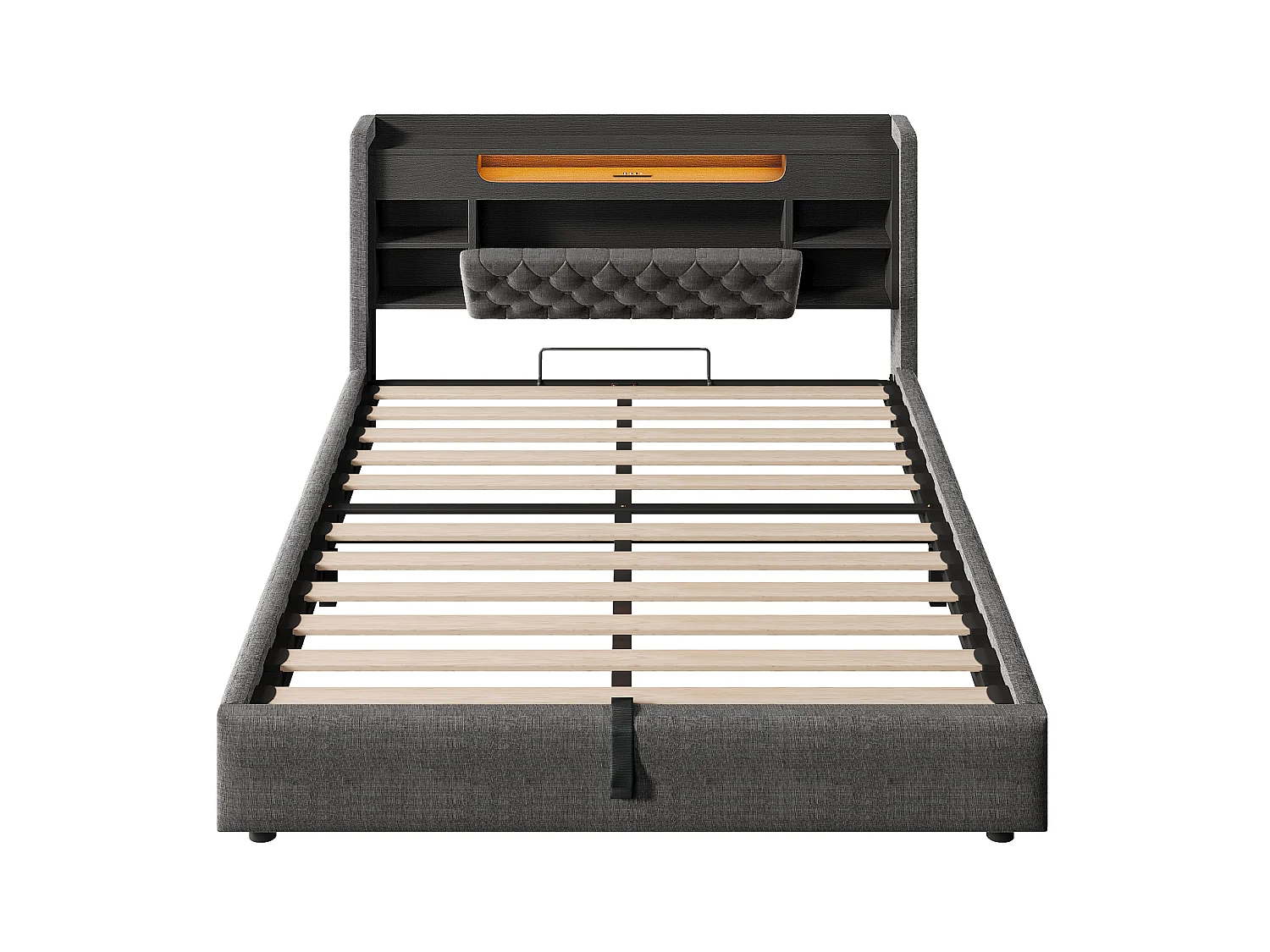 Lit coffre adulte 140x200 cm avec LED et USB/Type-C - Lin gris