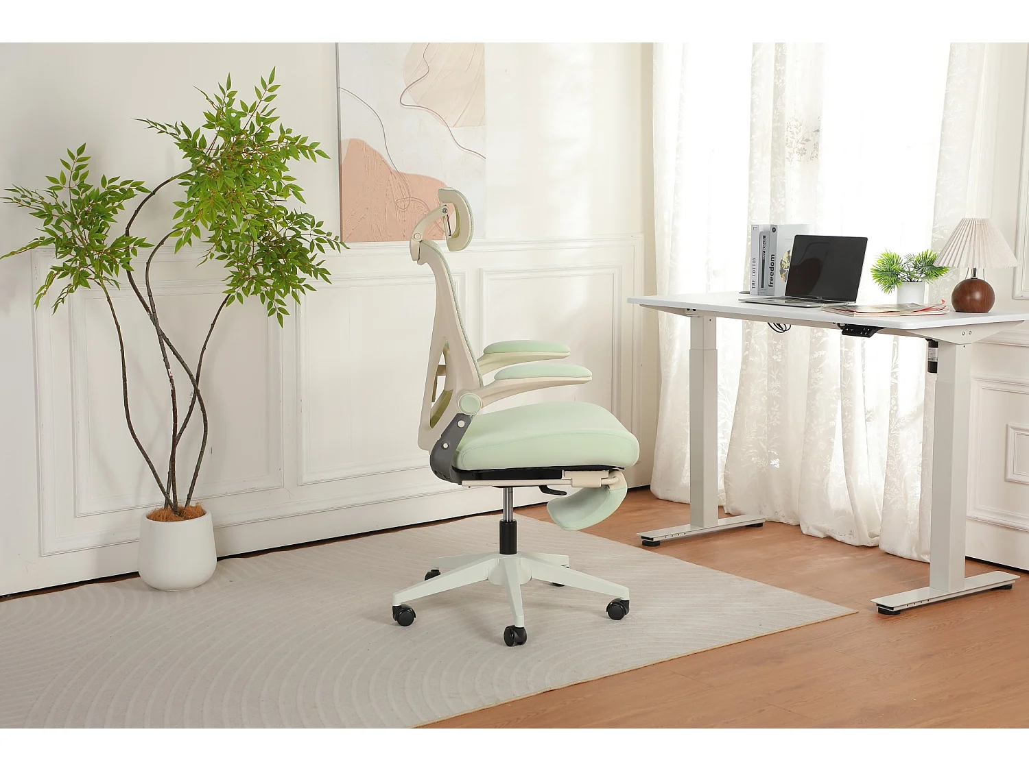 Chaise de bureau pliable avec appui-tête 3D et dossier réglable - Vert
