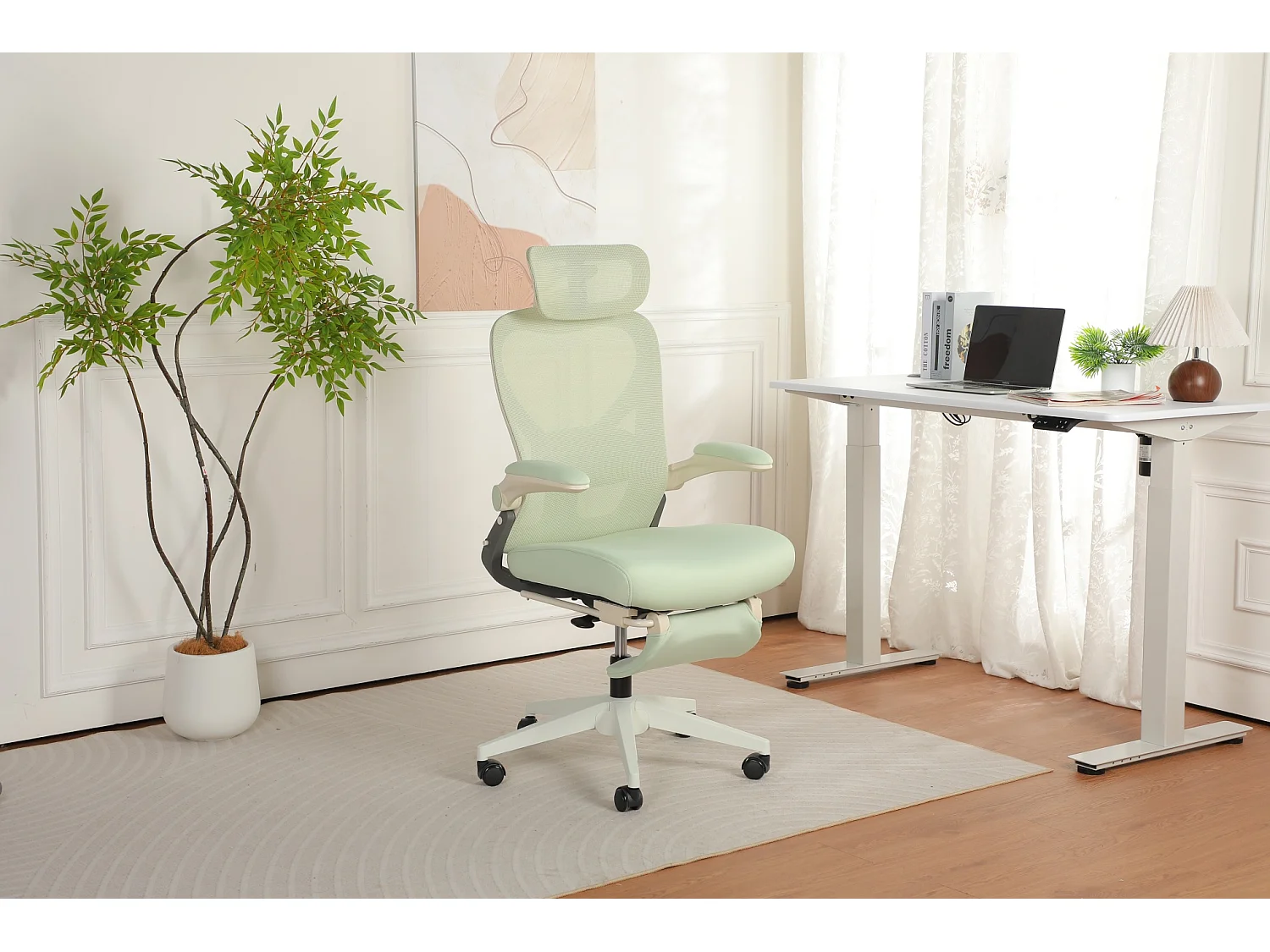 Chaise de bureau pliable avec appui-tête 3D et dossier réglable - Vert