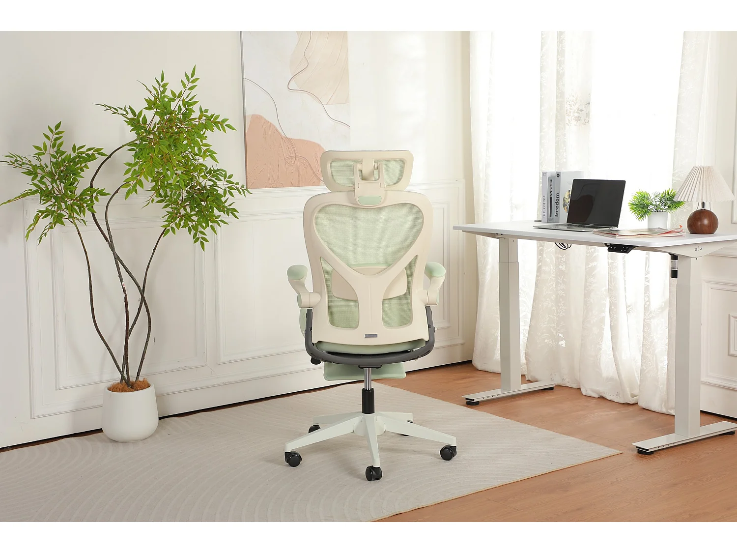 Chaise de bureau pliable avec appui-tête 3D et dossier réglable - Vert