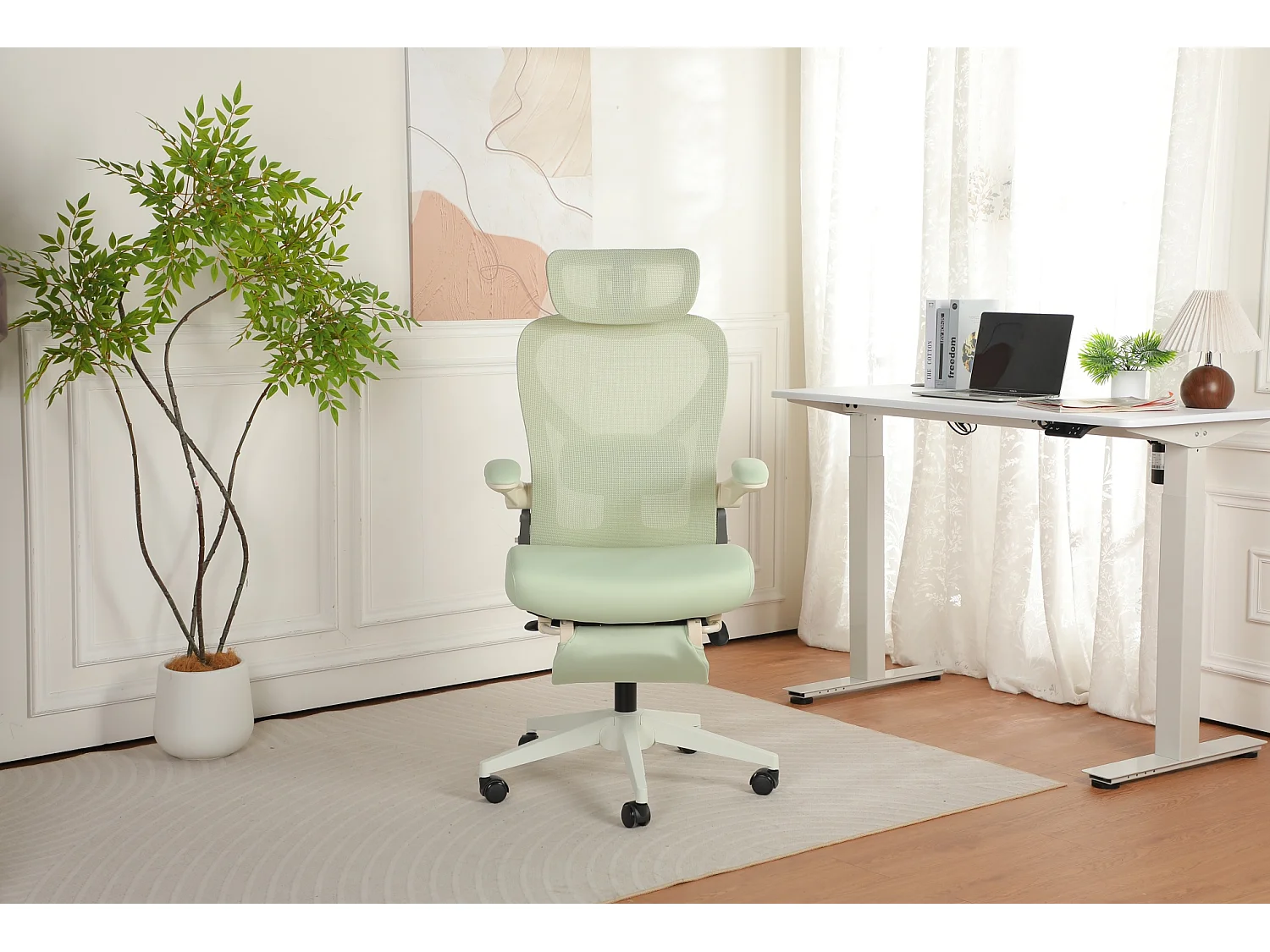Chaise de bureau pliable avec appui-tête 3D et dossier réglable - Vert