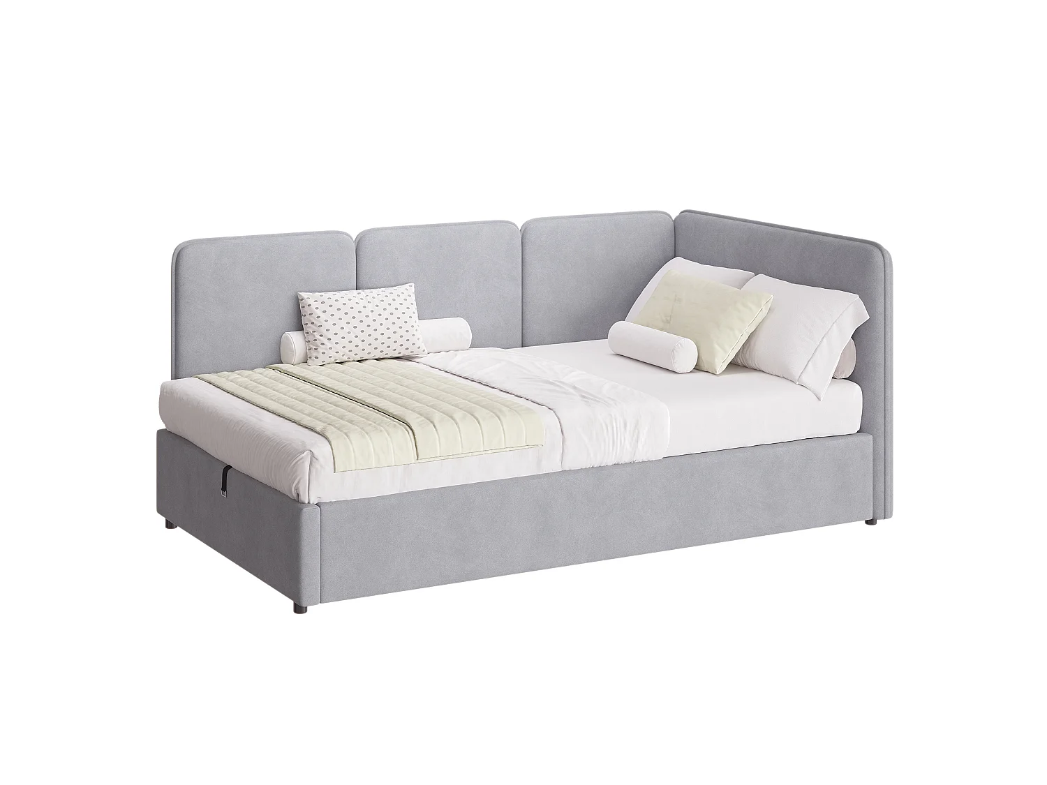 Lit coffre enfant 90x200 cm en velours - Lit banquette réversible gauche/droite gris