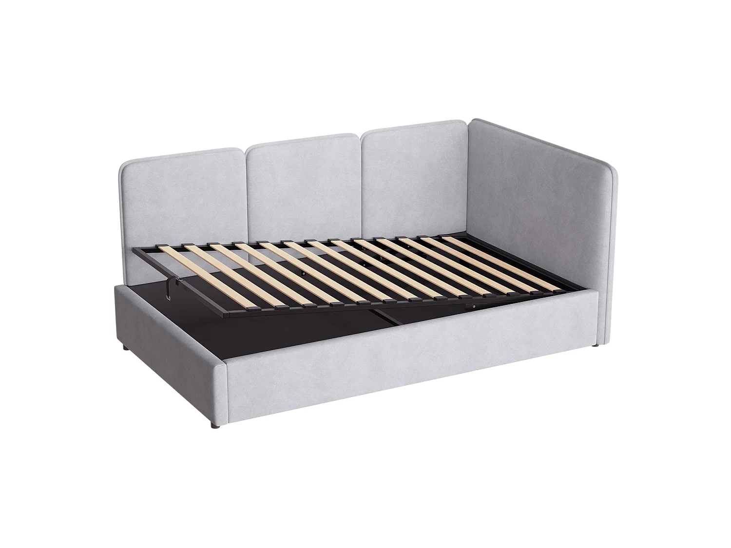Lit coffre enfant 90x200 cm en velours - Lit banquette réversible gauche/droite gris