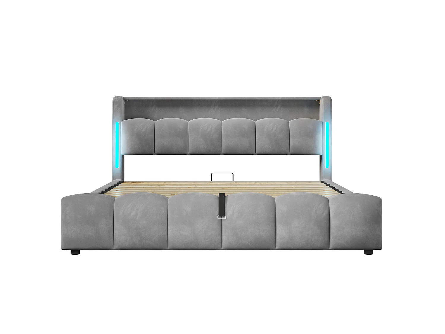 Lit coffre adulte 180x200 cm avec LED et ports USB - Lit double en velours gris