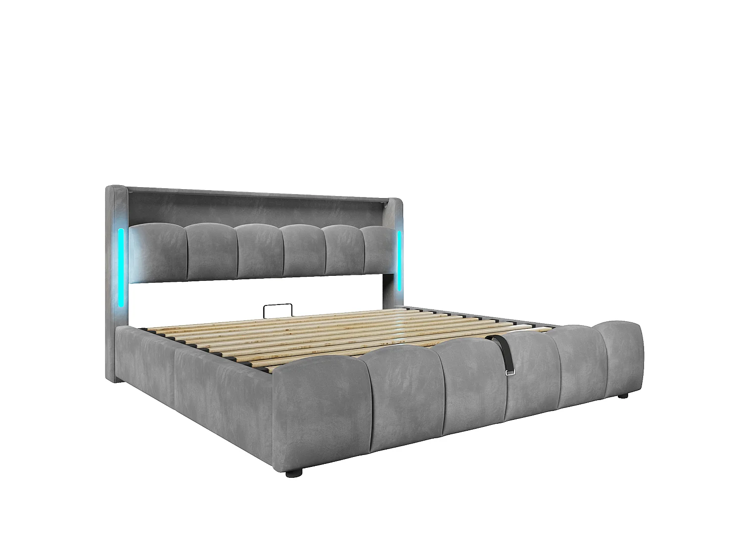 Lit coffre adulte 180x200 cm avec LED et ports USB - Lit double en velours gris