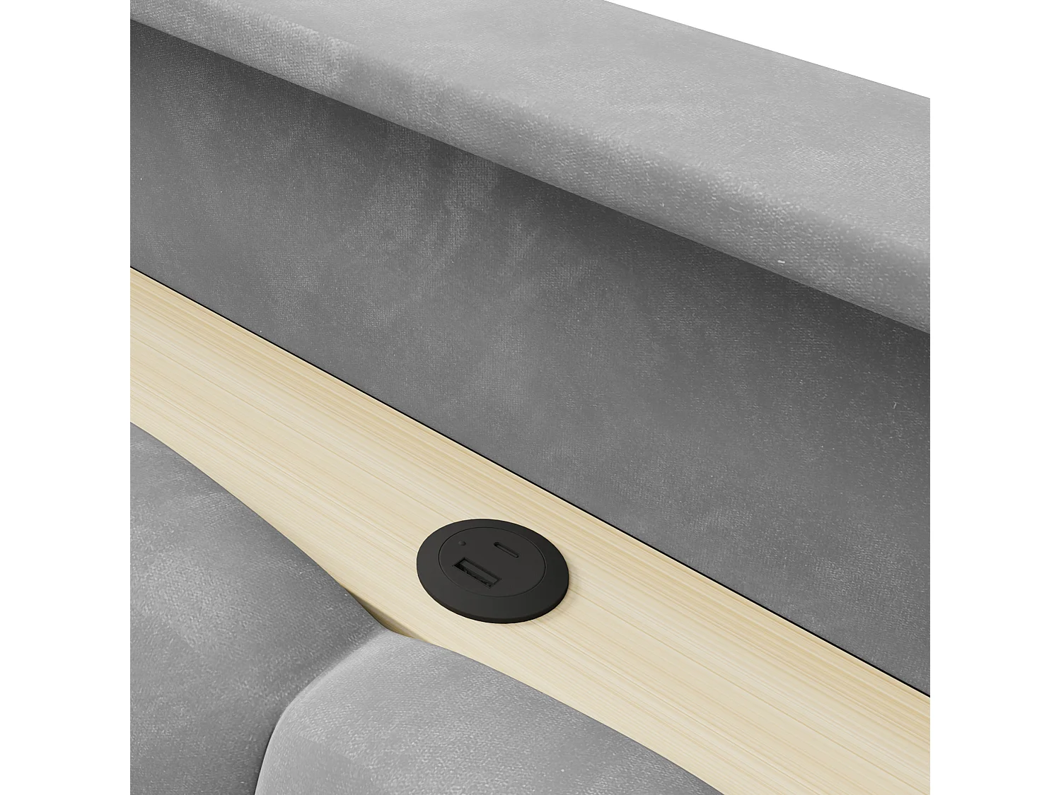 Lit coffre adulte 180x200 cm avec LED et ports USB - Lit double en velours gris
