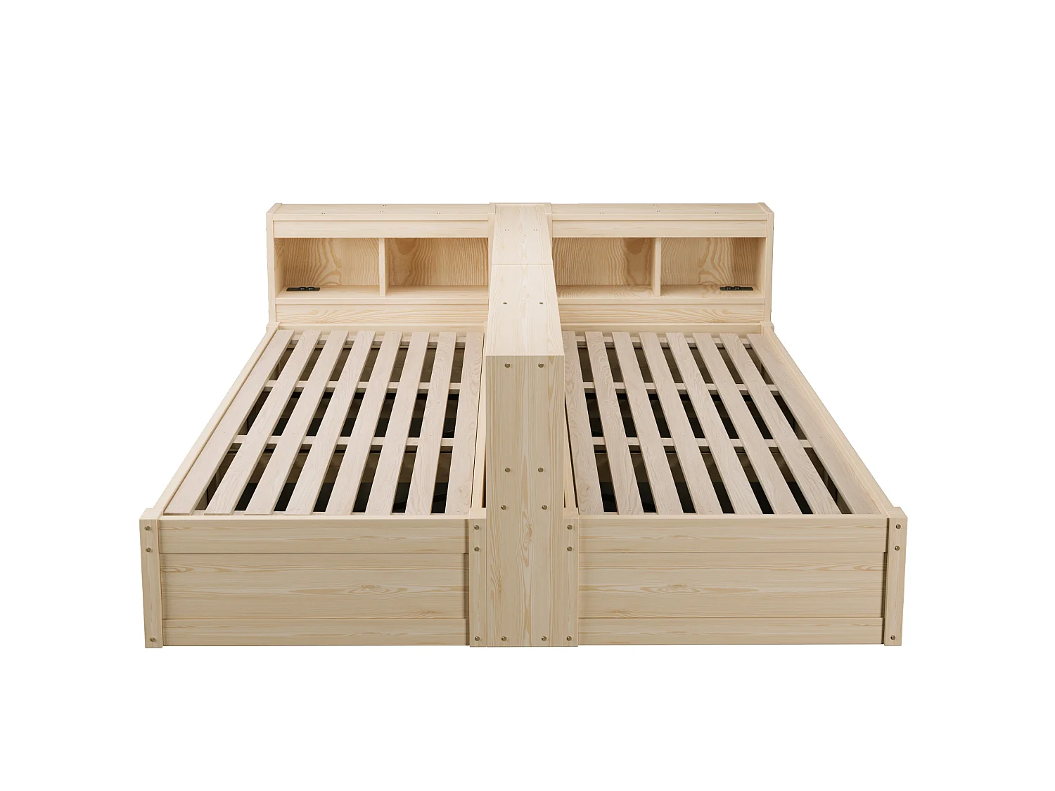 Lit coffre enfant 90/180x200 cm avec LED, prises intégrées et rangements - Bois en MDF - Naturel clair