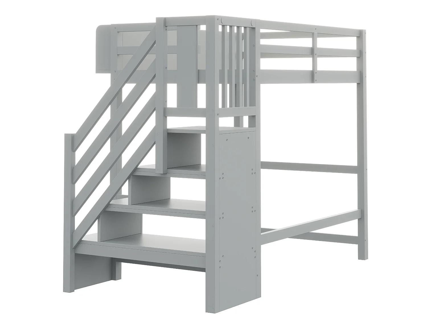 Lit mezzanine 90x200 cm avec LED, étagères et escalier de rangement - Gris