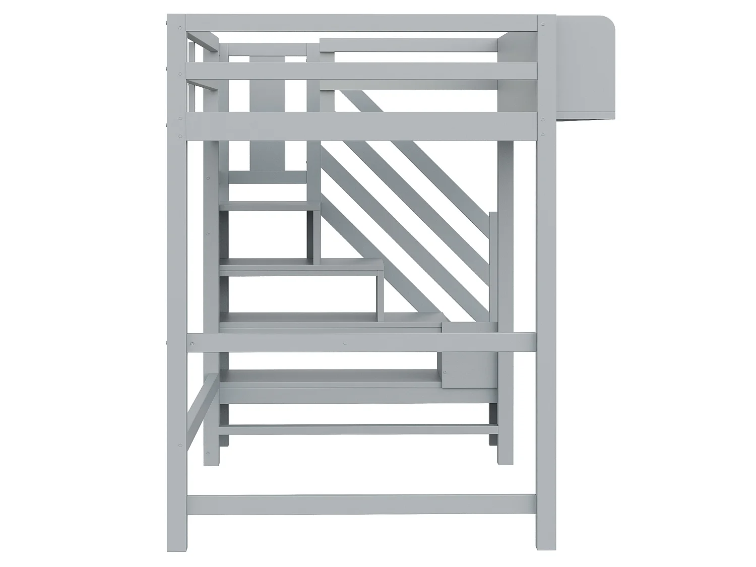 Lit mezzanine 90x200 cm avec LED, étagères et escalier de rangement - Gris