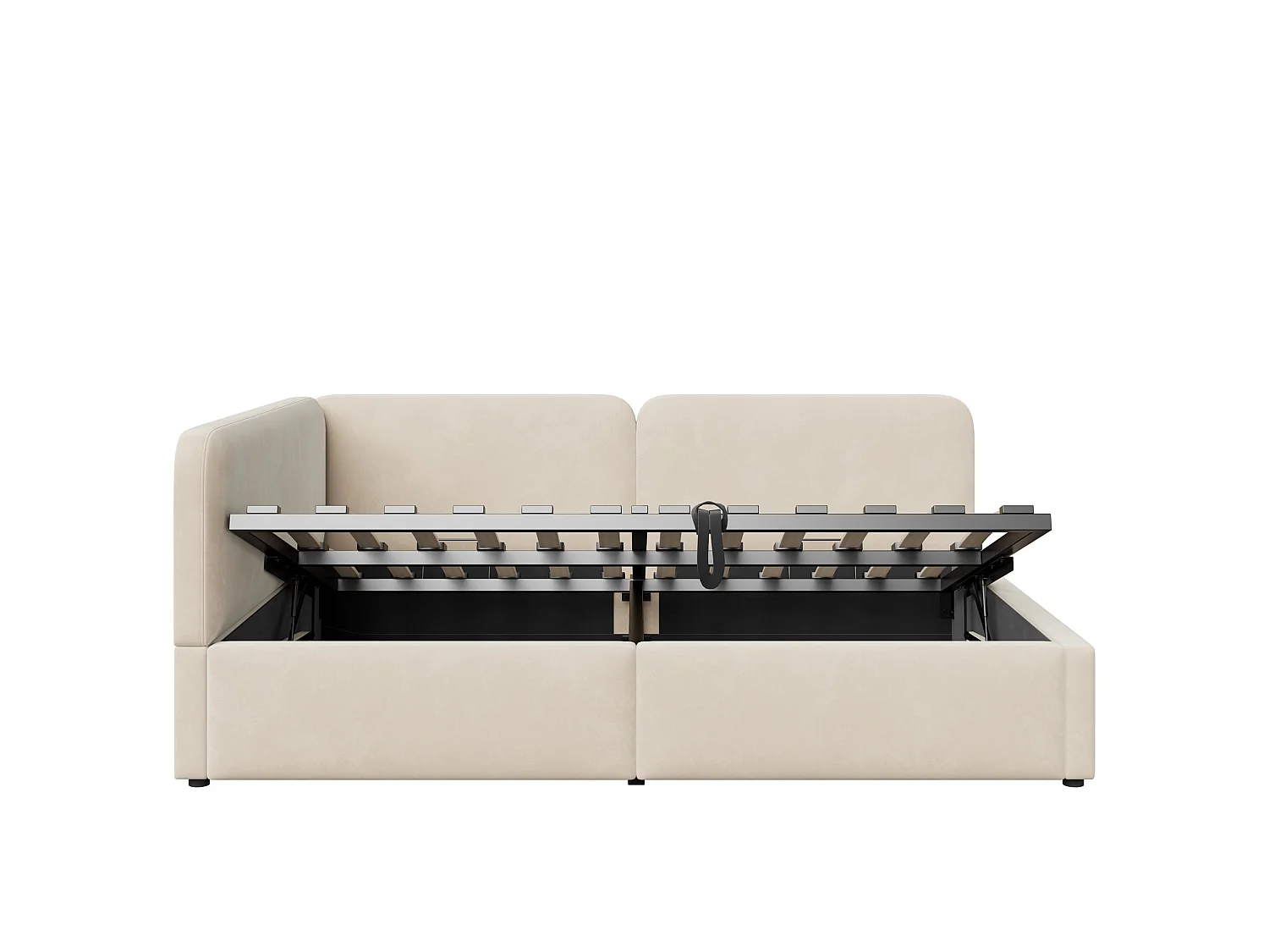 Lit coffre 140x200 cm en velours beige - Lit banquette pour enfant et adulte
