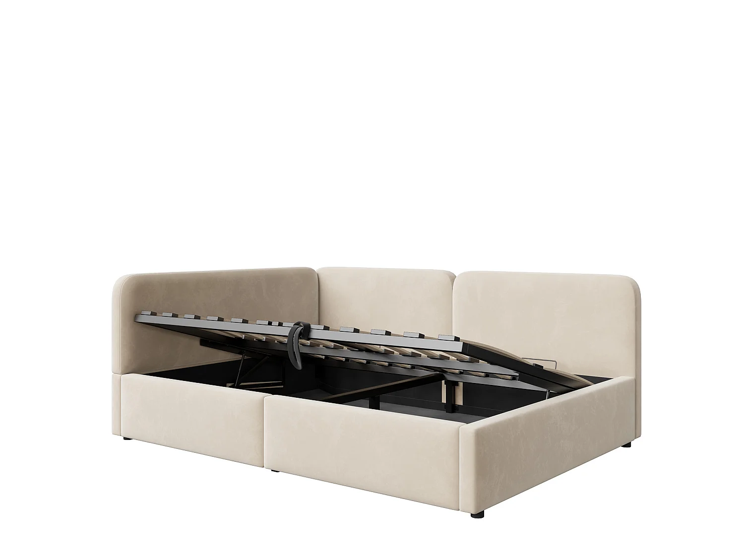 Lit coffre 140x200 cm en velours beige - Lit banquette pour enfant et adulte
