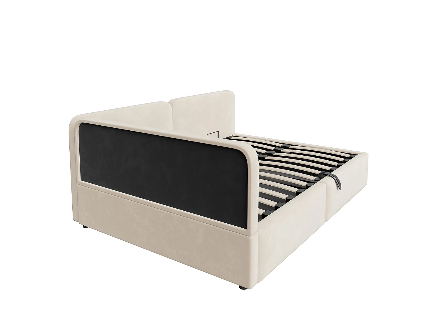Lit coffre 140x200 cm en velours beige - Lit banquette pour enfant et adulte