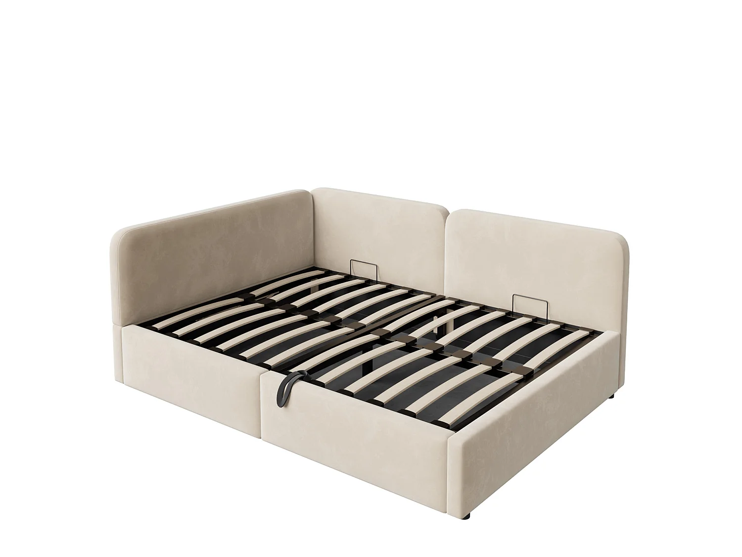 Lit coffre 140x200 cm en velours beige - Lit banquette pour enfant et adulte