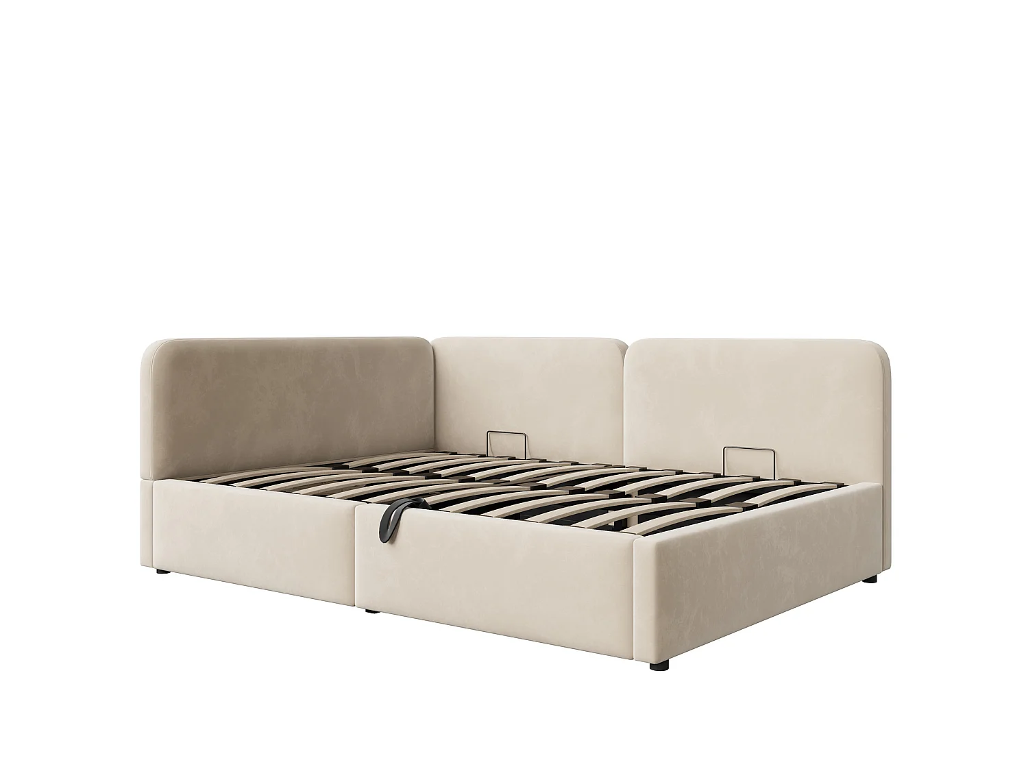 Lit coffre 140x200 cm en velours beige - Lit banquette pour enfant et adulte