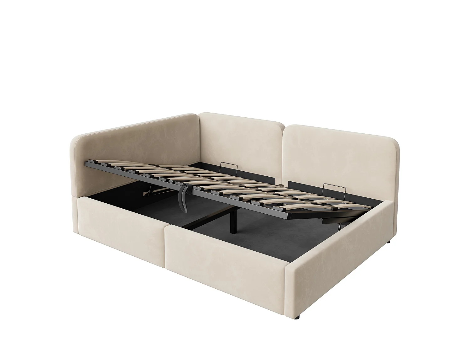 Lit coffre 140x200 cm en velours beige - Lit banquette pour enfant et adulte