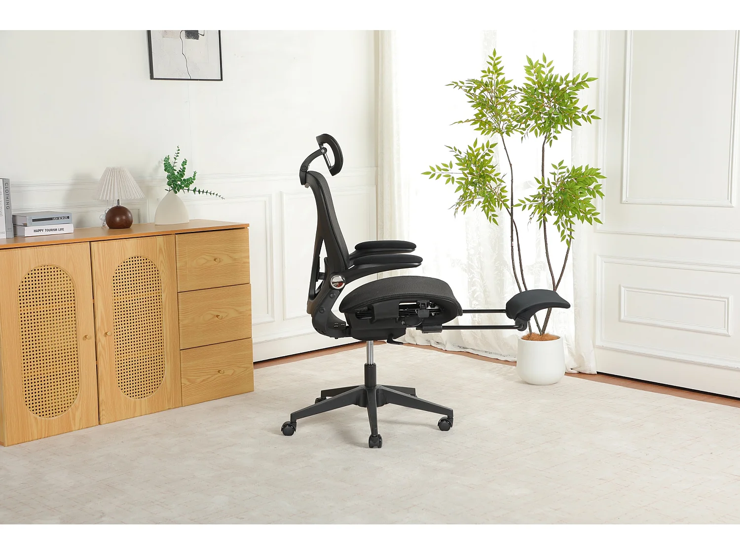 Chaise de bureau ergonomique pliante en maille noir - Avec dossier réglable