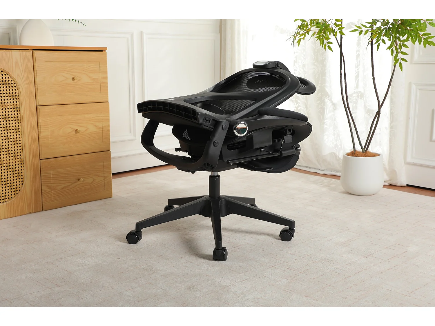 Chaise de bureau ergonomique pliante en maille noir - Avec dossier réglable