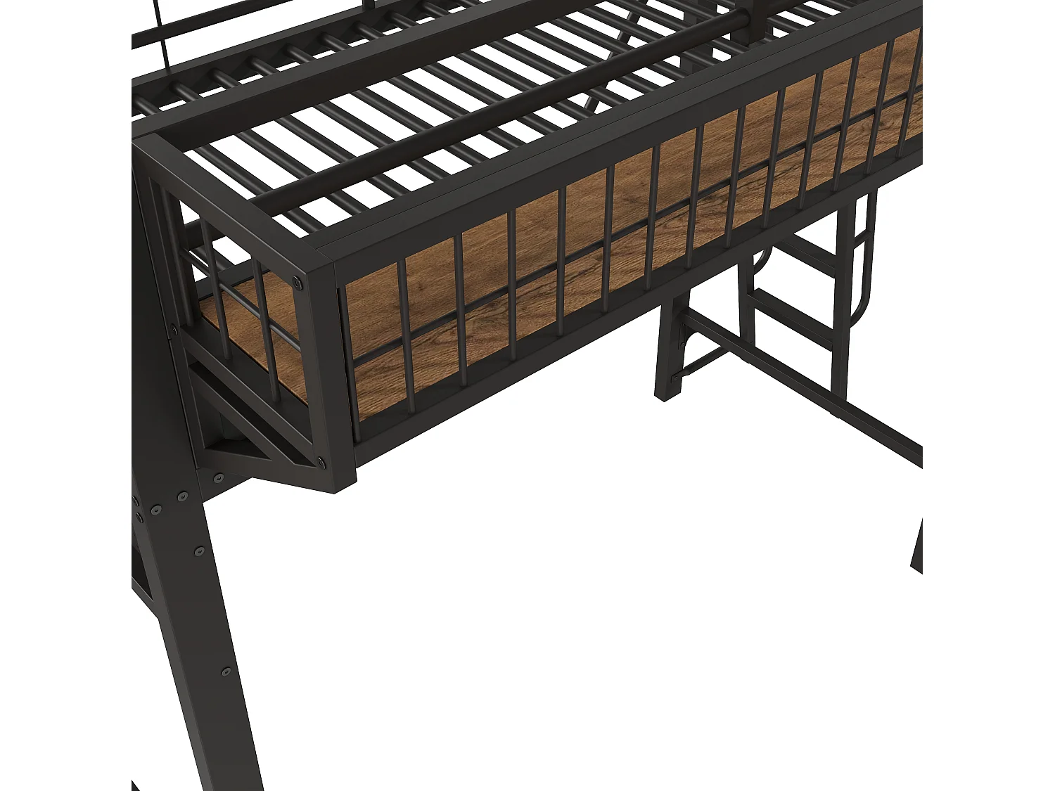 Hochbett 90 x 200 cm - Metallgestell - Mit Staufächern - Offener unterer Bereich - Schwarz (Matratze nicht enthalten)