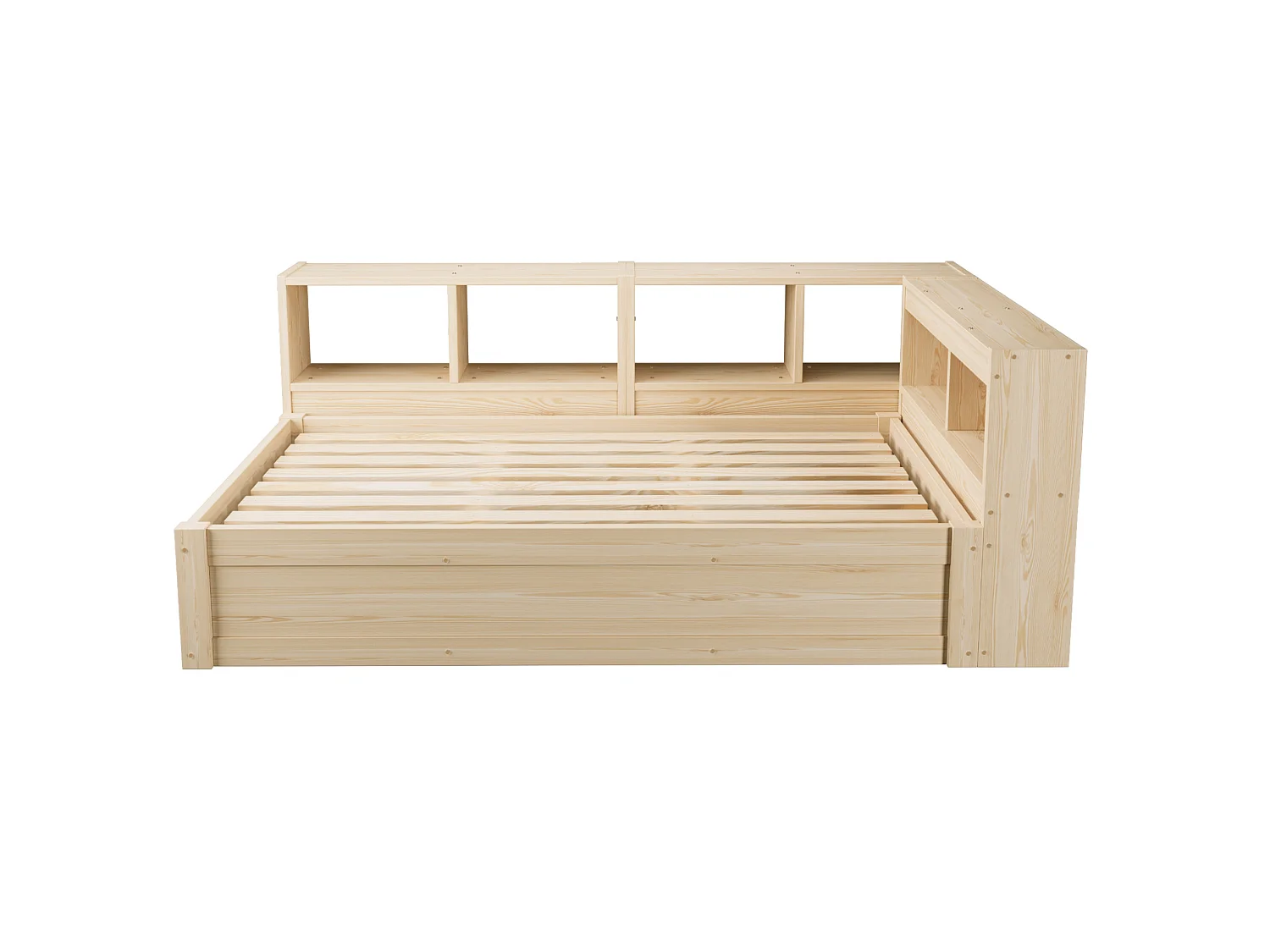 Lit coffre enfant 90x200 cm avec LED, prise et rangements - Naturel clair