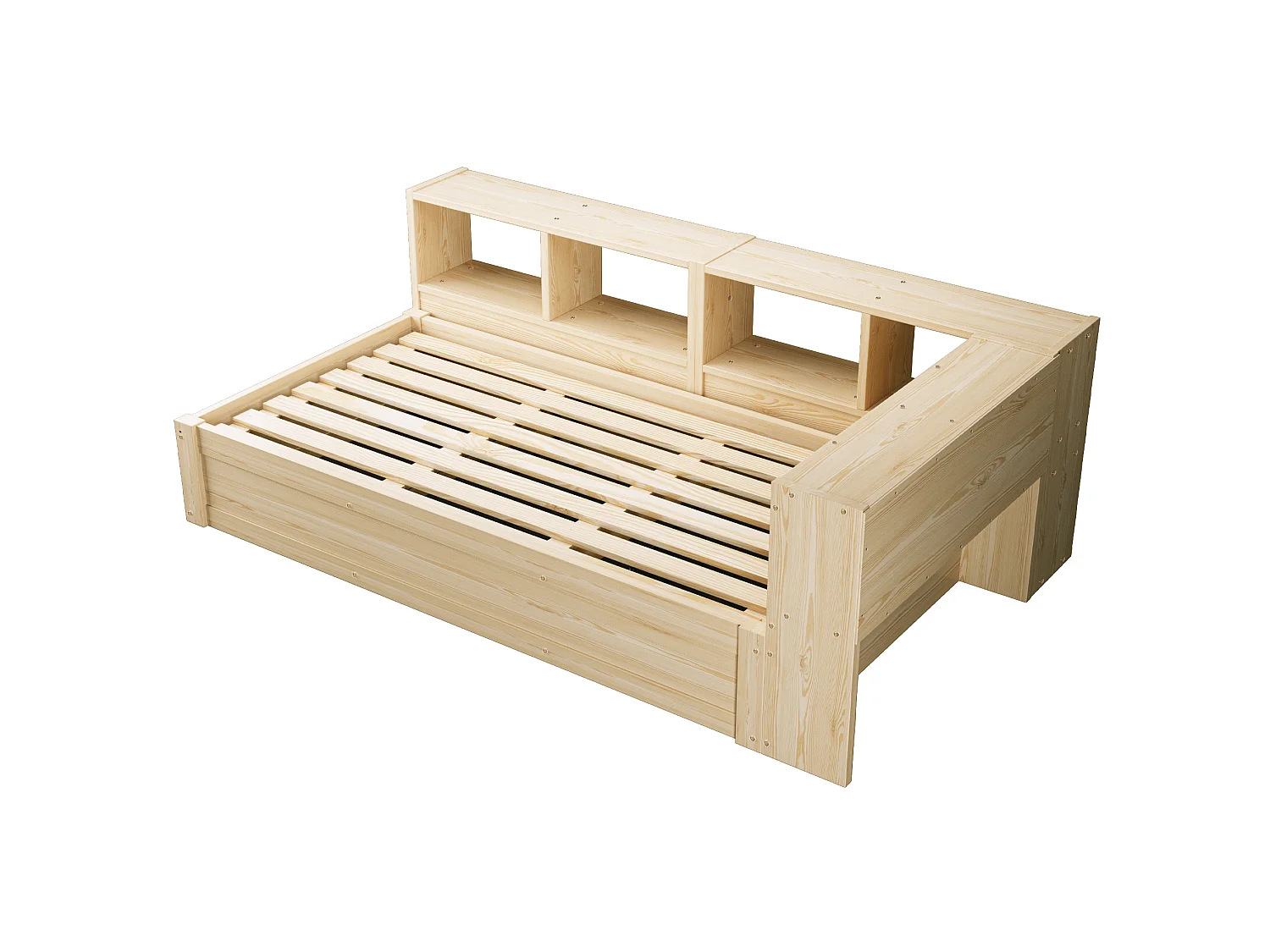 Lit coffre enfant 90x200 cm avec LED, prise et rangements - Naturel clair