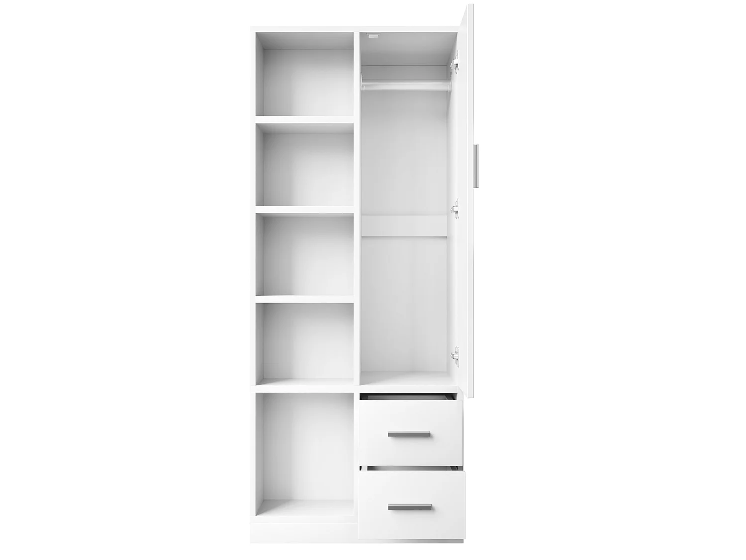 Szafa jednodrzwiowa, 70 × 50 × 170 cm - z półkami - z dwoma oddzielnymi drążkami na ubrania - z 2 szufladami - biała
