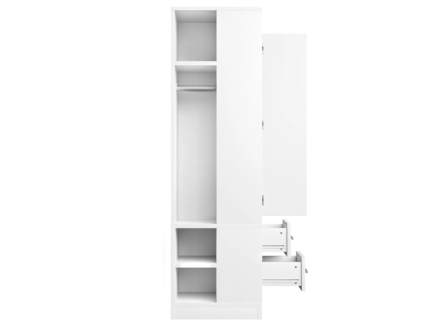 Szafa jednodrzwiowa, 70 × 50 × 170 cm - z półkami - z dwoma oddzielnymi drążkami na ubrania - z 2 szufladami - biała