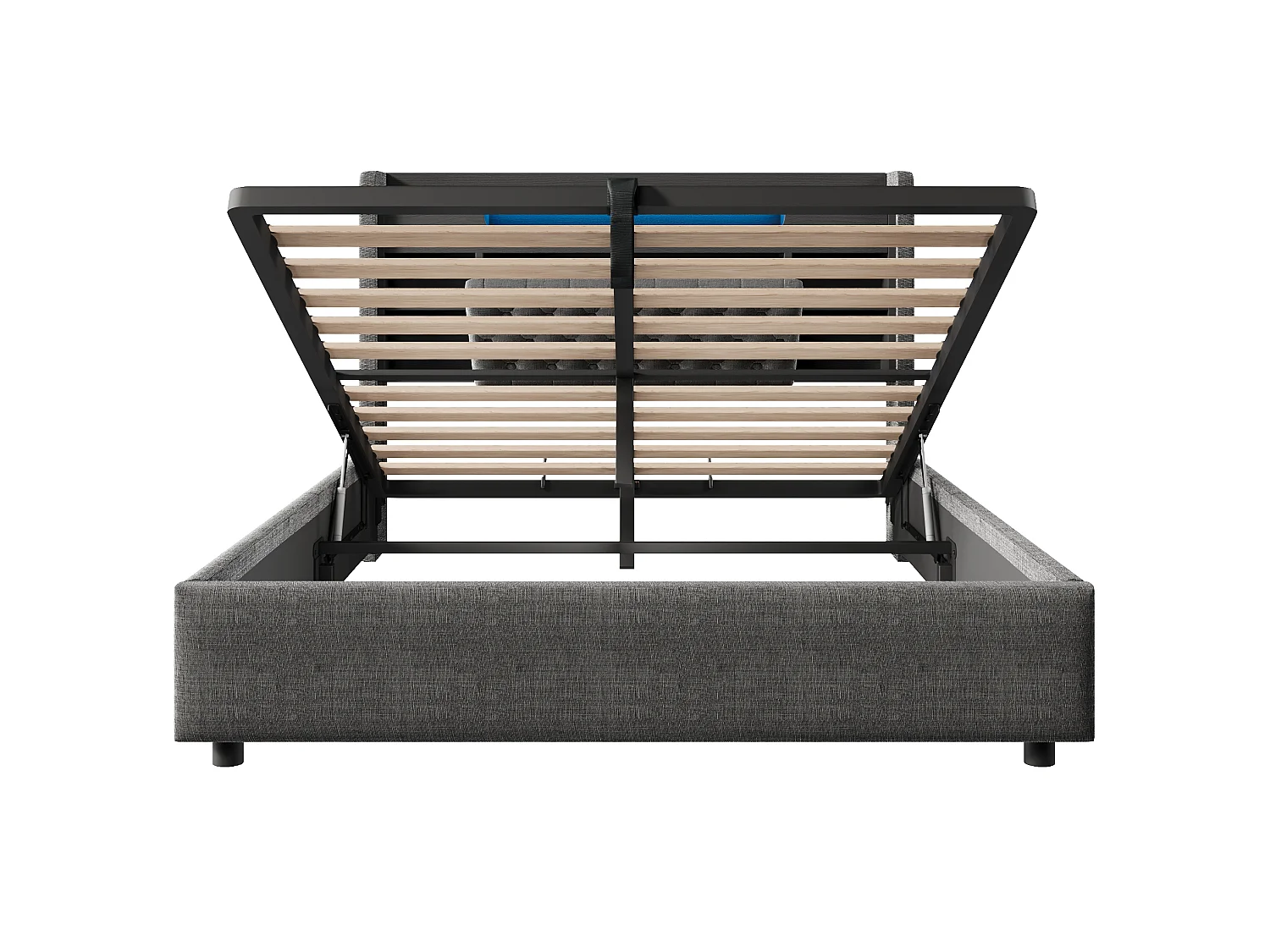 Volwassenenbed 140x190 cm met hydraulische opbergruimte, USB/Type-C en LED - Grijs linnen
