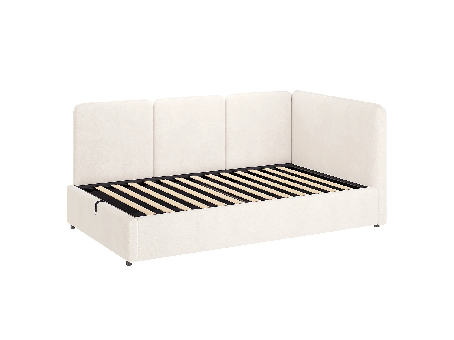Lit coffre enfant 90x200 cm en velours - Lit banquette réversible gauche/droite beige