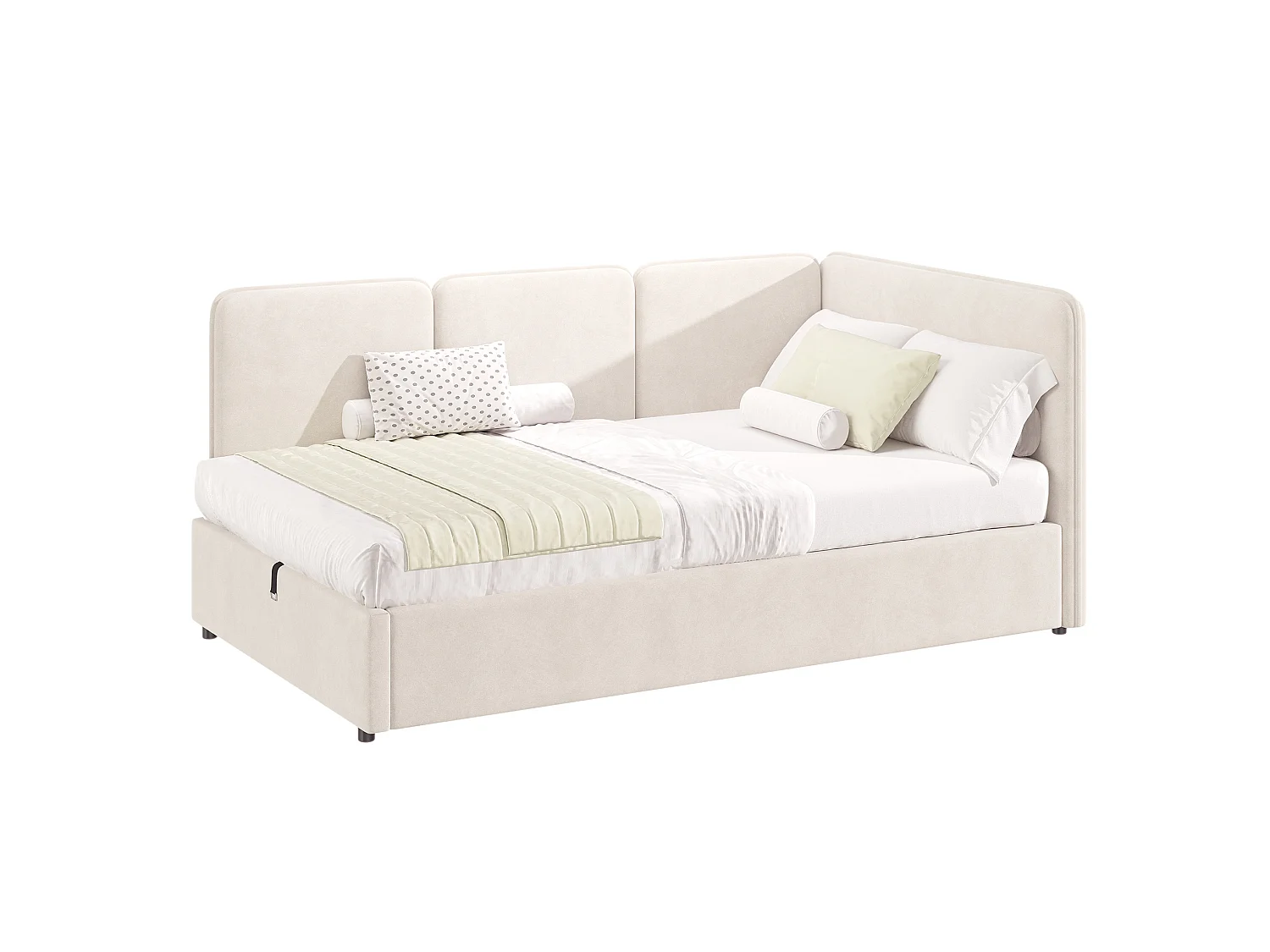Lit coffre enfant 90x200 cm en velours - Lit banquette réversible gauche/droite beige