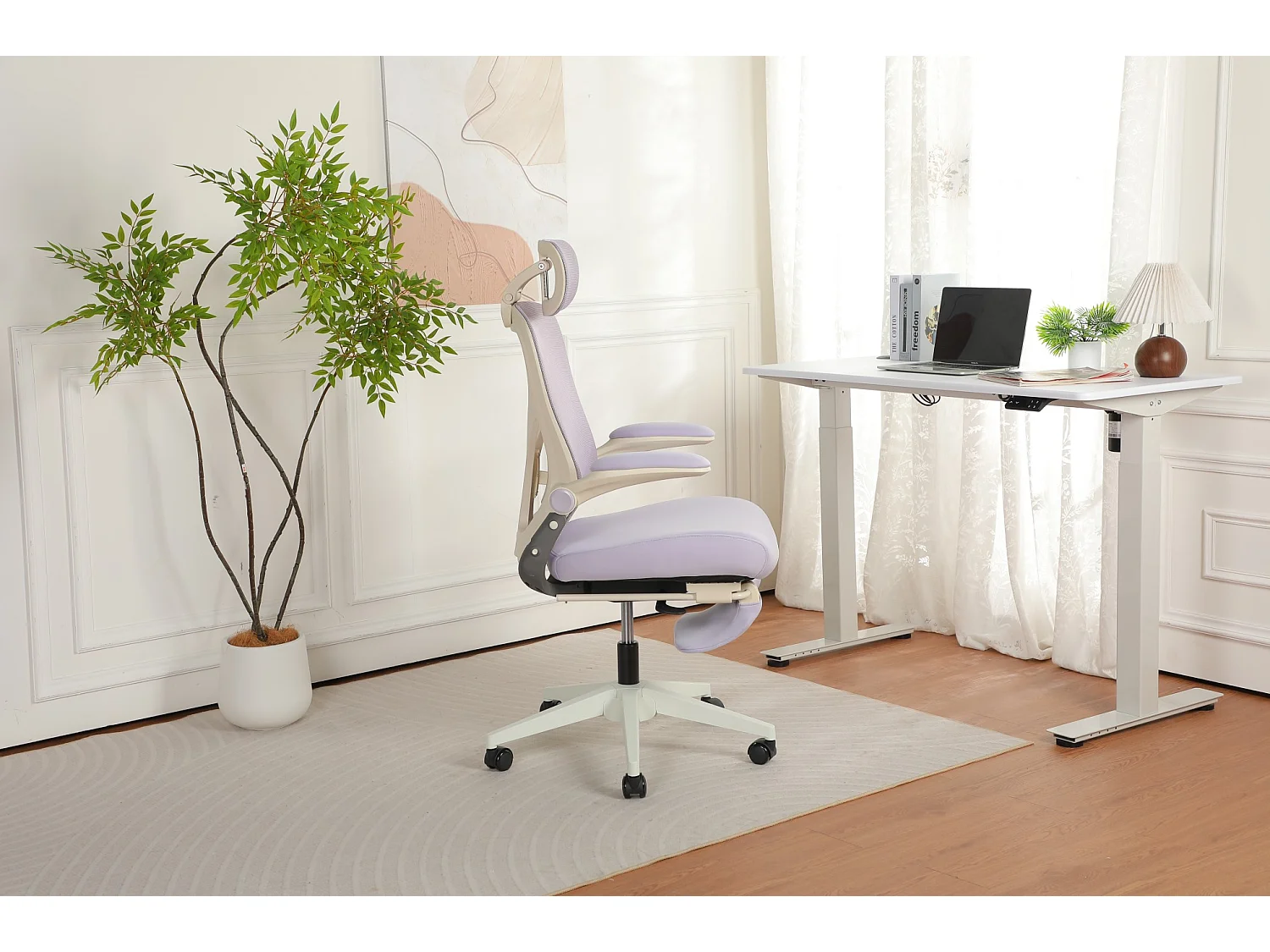 Chaise de bureau pliable avec appui-tête 3D et dossier réglable - Violet