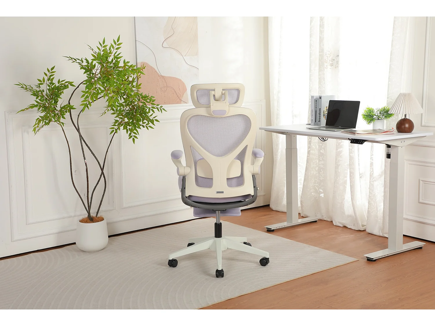 Chaise de bureau pliable avec appui-tête 3D et dossier réglable - Violet