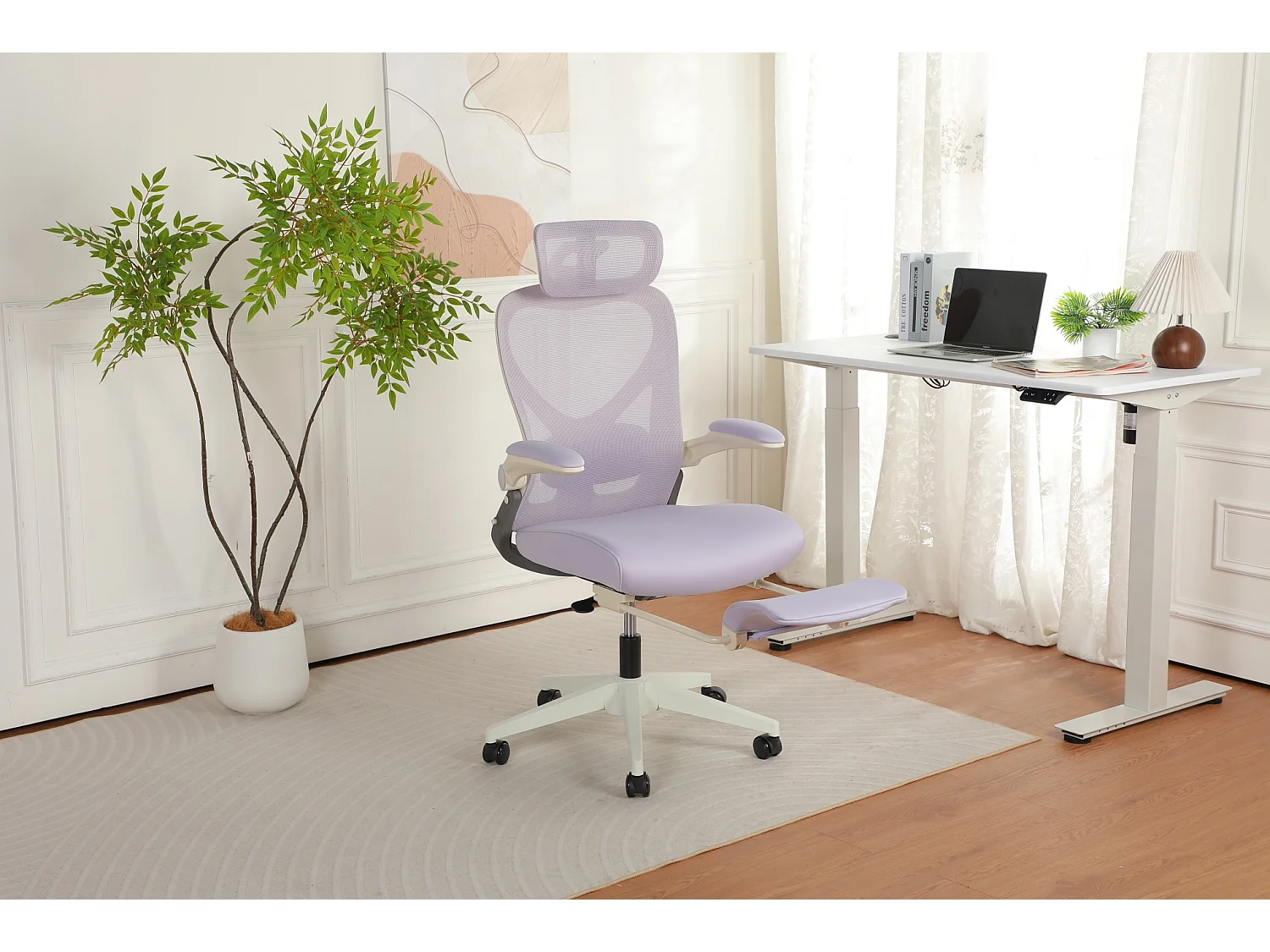Chaise de bureau pliable avec appui-tête 3D et dossier réglable - Violet