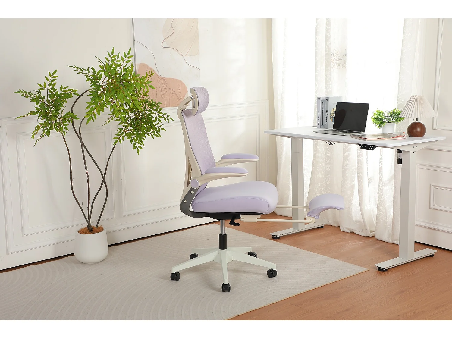 Chaise de bureau pliable avec appui-tête 3D et dossier réglable - Violet
