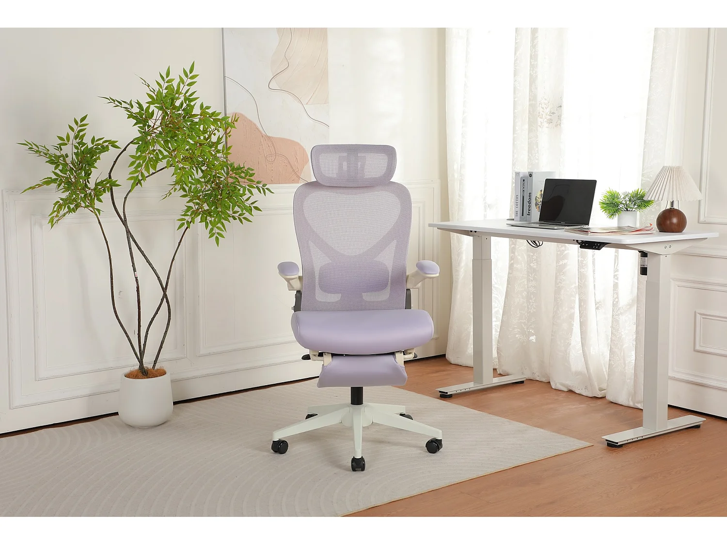 Chaise de bureau pliable avec appui-tête 3D et dossier réglable - Violet