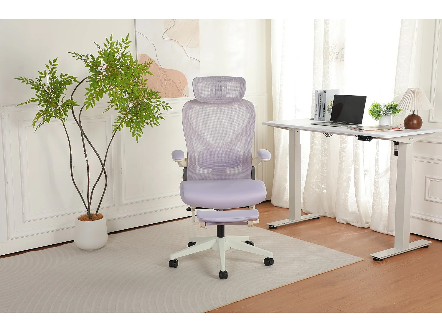 Chaise de bureau pliable avec appui-tête 3D et dossier réglable - Violet