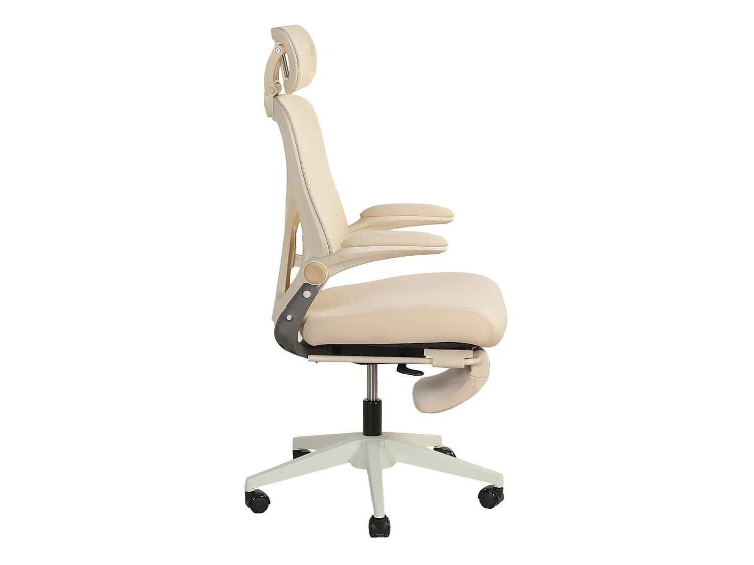 Chaise de bureau pliable avec appui-tête 3D et dossier réglable - Crème