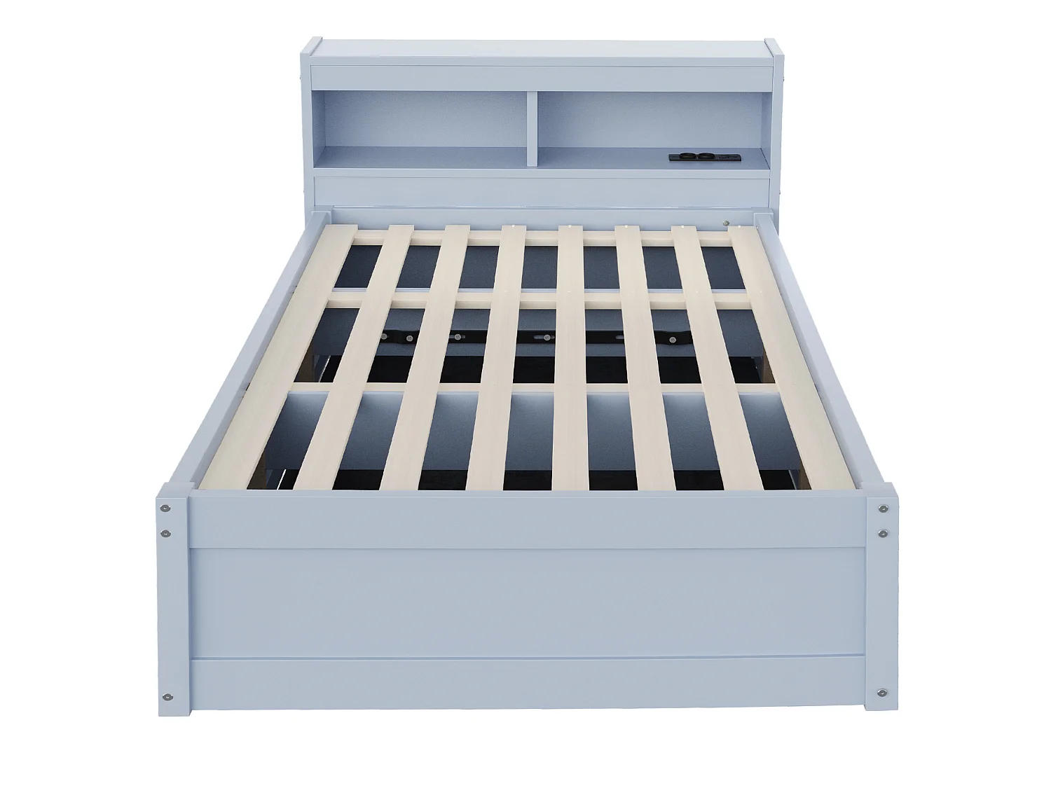Kinderbed met opbergruimte 90x200 cm met stopcontact, ledverlichting en opbergruimte - Grijs MDF-hout