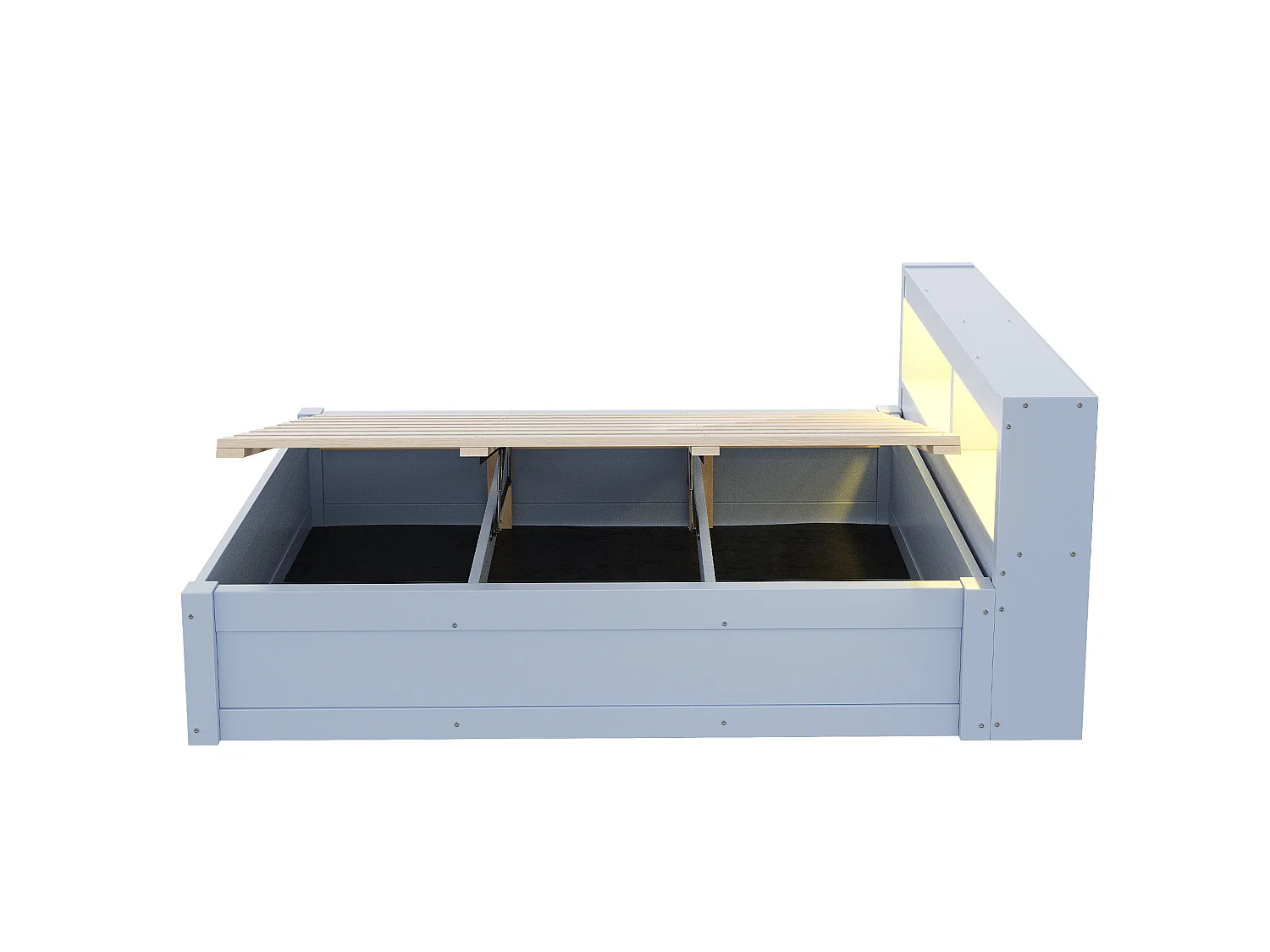 Kinderbed met opbergruimte 90x200 cm met stopcontact, ledverlichting en opbergruimte - Grijs MDF-hout